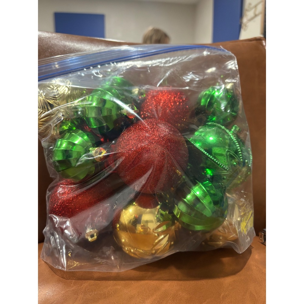Assorted Christmas Ball Ornaments Red Green Gold Glitter Metallic Lot